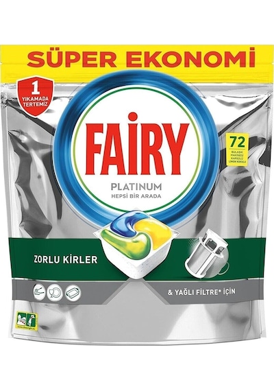 Fairy Platinum 72 x 2 Tablet Limon Kokulu Bulaşık Makinesi Deterjanı Kapsülü 72 Paket 2'li