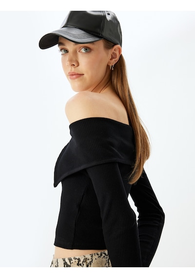 Koton Fermuarlı Omzu Açık Uzun Kollu Slim Fit Tişört Siyah 5sal10353ık Siyah