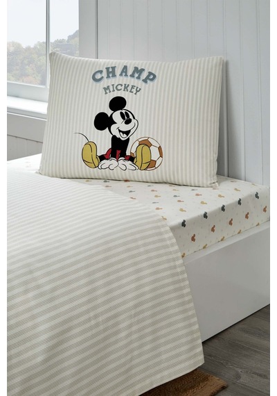 Mickey Mouse Champ Tek Kişilik Disney Lisanslı Lastikli Çarşaf Çocuk Pike Takımı Renksiz