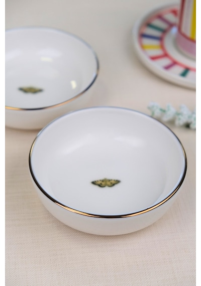 Tabak Evi Kelebek Altın Yaldızlı Kase 10x3cm 150cc 2 Li Krem