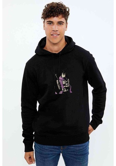 Anime One Punch Man Baskılı Siyah Erkek Kapşonlu Sweatshirt (531009424)