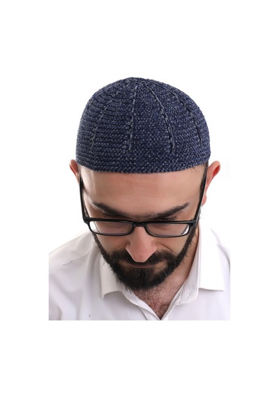 Lacivert Füme Kışlık Çift Renk Kadife Namaz Takkesi Lacivert