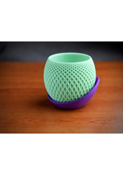 3d Baskı Küre Saksı - Kafes Dokulu İki Parçalı Dekoratif Saksı - Mint-mor