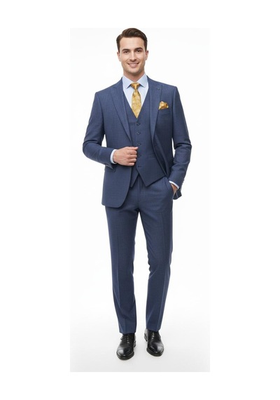 Presto Erkek Slimfit Armürlü 6 Drop Yelekli Takım Elbise Lacivert 786-250 Lacivert