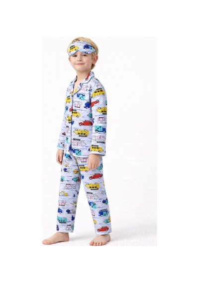 Free Beka Erkek Çocuk Önden Düğmeli Desenli Pijama Takımı %100 Pamuklu Pijama Takımı Gri