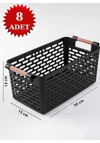 8 Adet Çok Amaçlı Plastik Tutacaklı Organizer Sepet Dolap Içi & Çekmece Düzenleyici Siyah