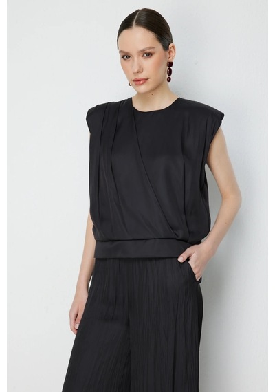 On Kadın Drape Detaylı Kolsuz Bluz 74378 Siyah