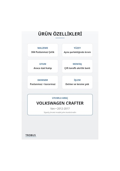 Volkswagen Crafter 2012-2017 Uyumlu Krom Ön Panjur Çıtası 5 Parça Paslanmaz Çelik