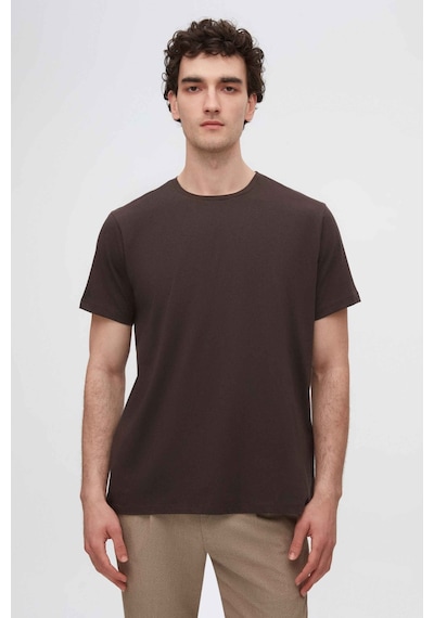 D's Damat Ds Damat Slim Fit Kahverengi Bisiklet Yaka %100 Pamuklu Nefes Alabilen T-shirt 4HC141996753M Kahverengi