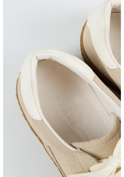Krahe Sunny Erkek Hakiki Deri Bağcıklı Bej-ekru Sneakers
