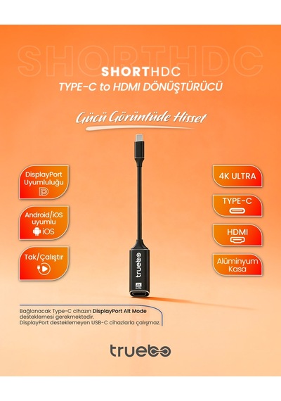 Truebo Shorthdc Usb-c To Hdmı Dönüştürücü