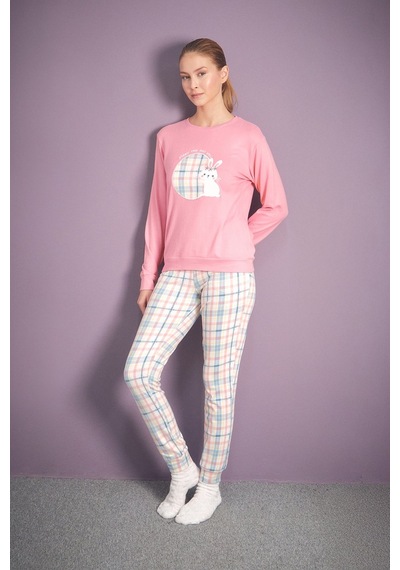 Fullamoda Tavşan Nakışlı Bisiklet Yaka 2 Li Pijama Takımı 24mıcg631216870-pembe Pembe