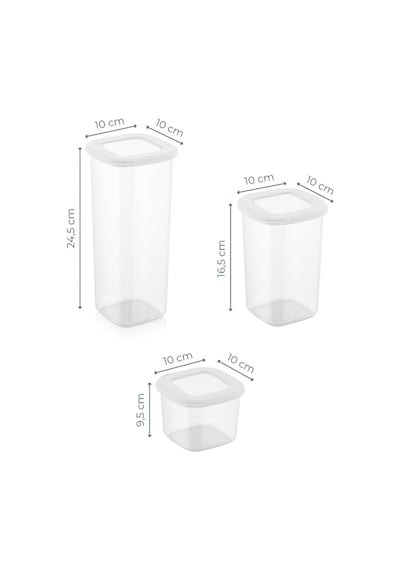 Vienev Etiketli Kare Erzak Saklama Kabı 6'lı Set 2x 0.55 L 1.2 L 1.75 L Beyaz