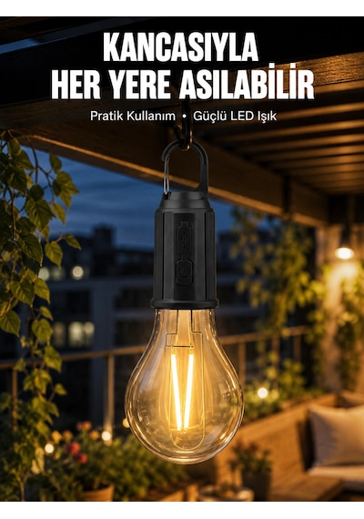 Taşınabilir Şarjlı Led Ampul Askılı Lamba Kamp Bahçe Lambası 51719489