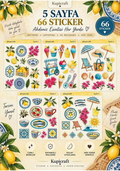 5 Sayfa Akdeniz Esintisi - İtalya Sticker Seti Ajanda Scrapbook Journal Etiket - 931269515 Diğer