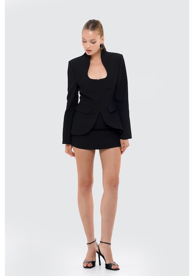 Thalure Kadın Siyah Dik Yakalı Fit Blazer