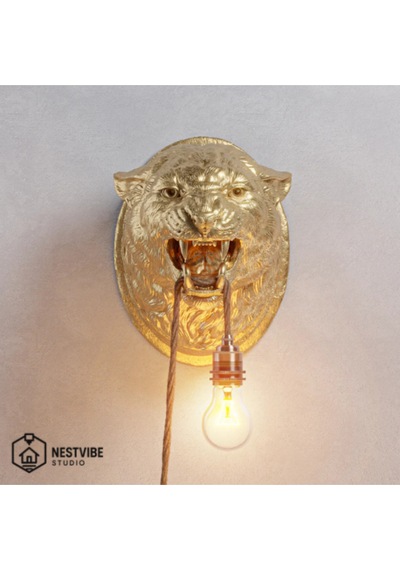 Leopar Başlı Şık Ve Modern Duvar Lambası Nestvibe Özel Seri Metalik