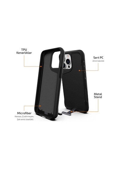 Apple Uyumlu iPhone  15 Pro Kılıf Zore Airbag Kenarlı T-max Mat Standlı Kapak