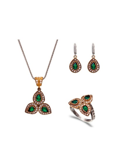 Gümüş Zümrüt Yeşili Taşlı Otantik Set G37Tk Altınsepeti