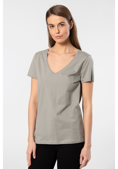 Wtshirt Milano Kısa Kol Derin V Yaka Kadın T-shirt Gri 001