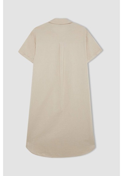 DeFacto Regular Fit Düğmeli Polo Yaka Basic Düz Müslin Kısa Kollu Midi Elbise D5363AX24AUBG186 DeFacto Regular Fit Düğmeli Polo Yaka Basic Düz Müslin Kısa Kollu Midi Elbise D5363AX24AUBG186