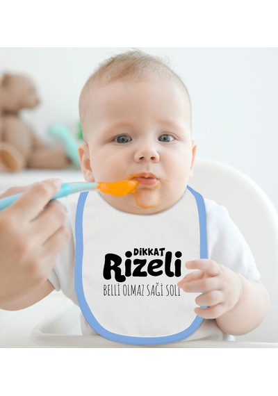 BK Kids Dikkat Rizeli Tasarımlı Mavi Bebek Mama Önlüğü-1