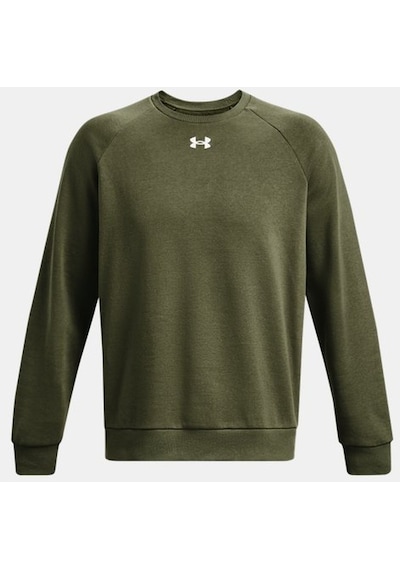 Under Armour Erkek UA Rival Fleece Bisiklet Yaka 1379755-390 Yeşil - Beyaz