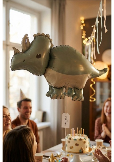 Gri Mat Triceratops Retro Dinozor Folyo Balon 69x40 Cm Dinozor Temalı Çocuk Doğum Günü Parti Süsü Çok Renkli