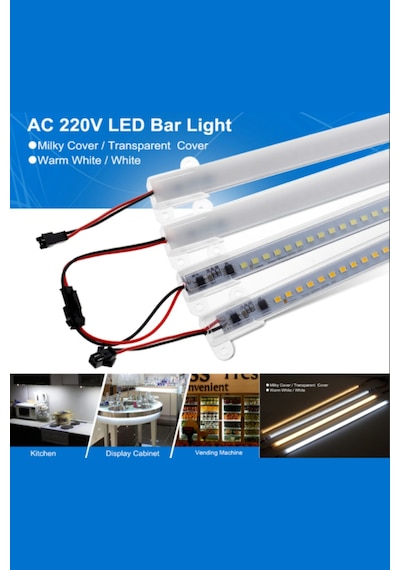 220 Volt 4014 Çubuk Led 50CM Kasalı Dim Edilebilir Bar Led Gün Işığı -Şeffaf Cam