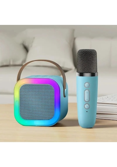 Bluetooth Hoparlör K12 Karaoke Makinesi Taşınabilir 5. Kablosuz Mikrofonlar İle Blue 1 Mic