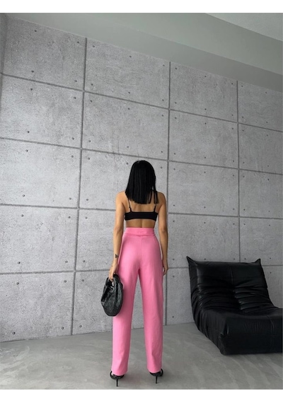 Ahes Shopping Pantolon Kapalı Cep 3 Düğme Detaylı - Pembe Pembe