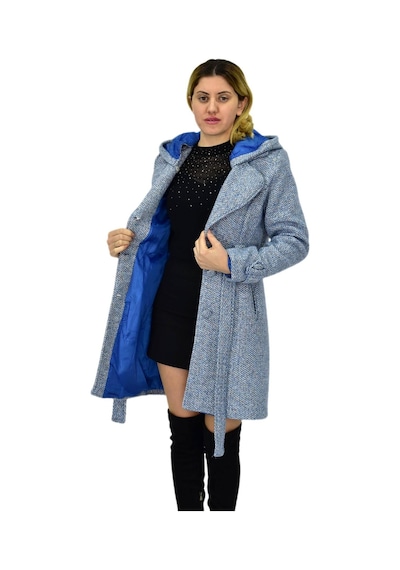 Kadın Pıtırcık Uzun Kaşe Kaban Bgl-st04122 Mavi