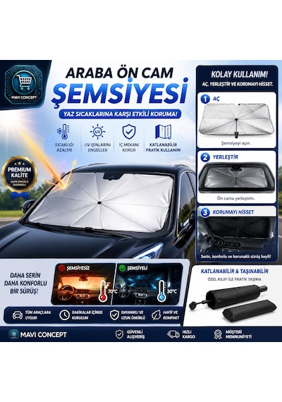 Araba Ön Cam Güneşlik Şemsiyesi Katlanabilir Uv Korumalı Oto Güneşlik