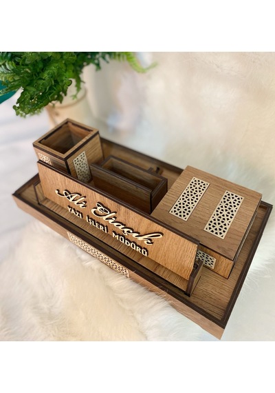 Lavinta54 Kişiye Özel Dekoratif Ahşap Masaüstü Set-kalemlik N11.22785