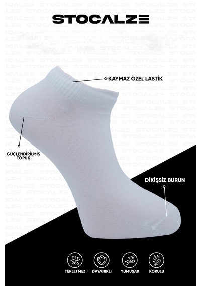 Stocalze Unisex Bambu Düz Patik. Dikişsiz,terletmez,yumuşak 6'lı Kutulu Siyah Beyaz Çorap Seti Siyah - Beyaz