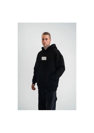 Erkek 3 İplik Pamuklu Kapüşonlu Patchli Nakışlı Hoodie Sweatshirt - Siyah