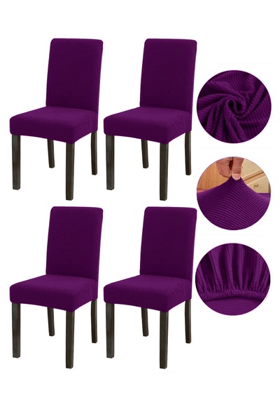 Bambu Nano Kumaş Likralı Lastikli Sandalye Kılıfı Yıkanabilir Esnek Sandalye Örtüsü 4 Lü Set Mürdüm