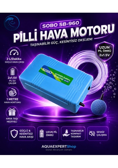Pilli Hava Motoru - 1 Metre Hava Hortumu Ve Hava Taşı Hediyeli - Sb-960 - 2lt/dakika