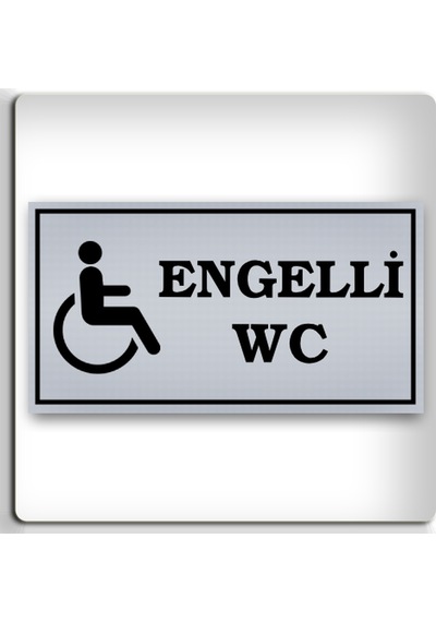 Engelli Wc - Yönlendirme Levhası - Kendinden Yapışkanlı Metalik Gümüş Gri Tabela 8x15 Cm