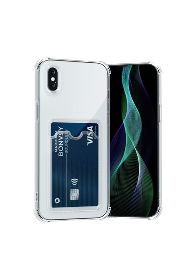 Apple iPhone Uyumlu Xs Max Kapak Kamera Korumalı Kartlıklı Darbe Emici Özellikli Şeffaf Silikon Kılıf