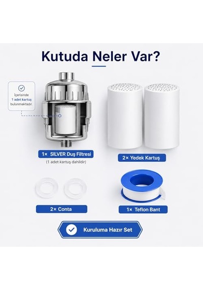 Bluefox Sılver Duş Filtresi + 2 Yedek Kartuş Kdf 55 & Aktif Karbonlu Su Arıtma Filtresi, Klor Ve Ağır Metal Azaltıcı, Saç & Cilt Dostu, Evrensel Uyumlu