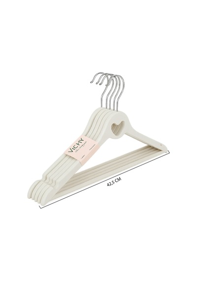 Vichy 5 Li Kaymaz Elbise Askısı 42,5 Cm Krem Renk Şık Dolap Düzenleyici Vch-7015 Açık Bej