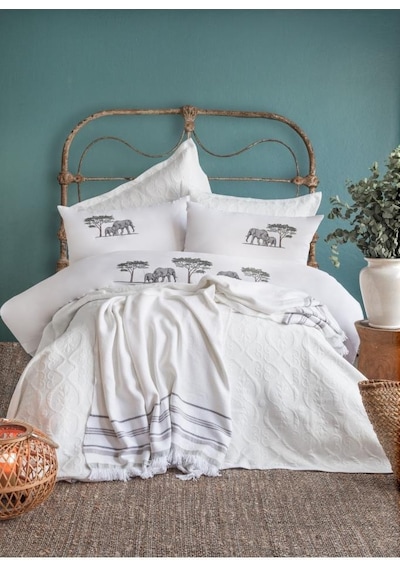 Apricitas Home Çift Kişilik Yatak Örtülü Nevresim Set Aleph White