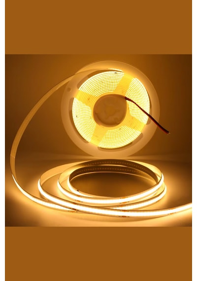 12v Cob Şerit Led 8mm 320 Ledli Esnek Sarı Amber Cob Led Ip20 5 Metre