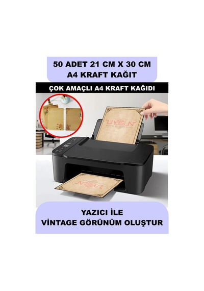 50 Adet A4 Kraft Kağıt 21x30 100 Gr. Yazıcı Uyumlu, Vintage Resim Kağıdı, Çocuk Etkinlik Kağıdı