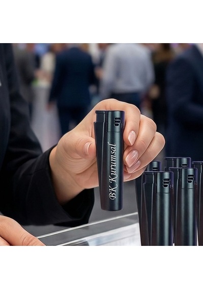 Bk Kurumsal Firma İsimli Siyah Clipper Çakmak 10 Adet Metal Gövdeli Hediye Kutulu