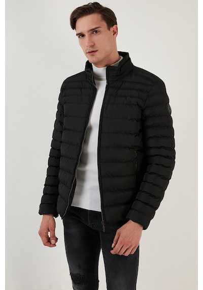 Buratti Dik Yaka Fermuarlı Cepli Slim Fit Şişme Erkek Mont 649002 Siyah
