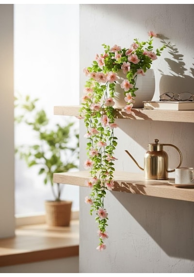 Yapay Çiçek Pembe Sarkan Mineli Okaliptus Şimşir Yapay Sarmaşık 5dal 60cm Pembe