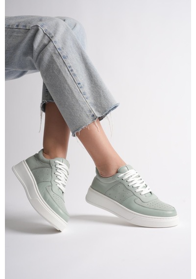 Analin Shoes Kadın Hakiki Deri Sneaker Bağcıklı Spor Ayakkabı Yeşil
