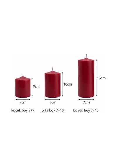 3'lü Kırmızı Silindir Mum Seti, İçten Yanan Dekoratif Blok Mumlar, Küçük 7x7 Cm, Orta 7x10 Cm, Büyük 7x15 Cm, Çok Renkli 3'lü Kırmızı Silindir Mum Seti, İçten Yanan Dekoratif Blok Mumlar, Küçük 7x7 Cm, Orta 7x10 Cm, Büyük 7x15 Cm, Çok Renkli